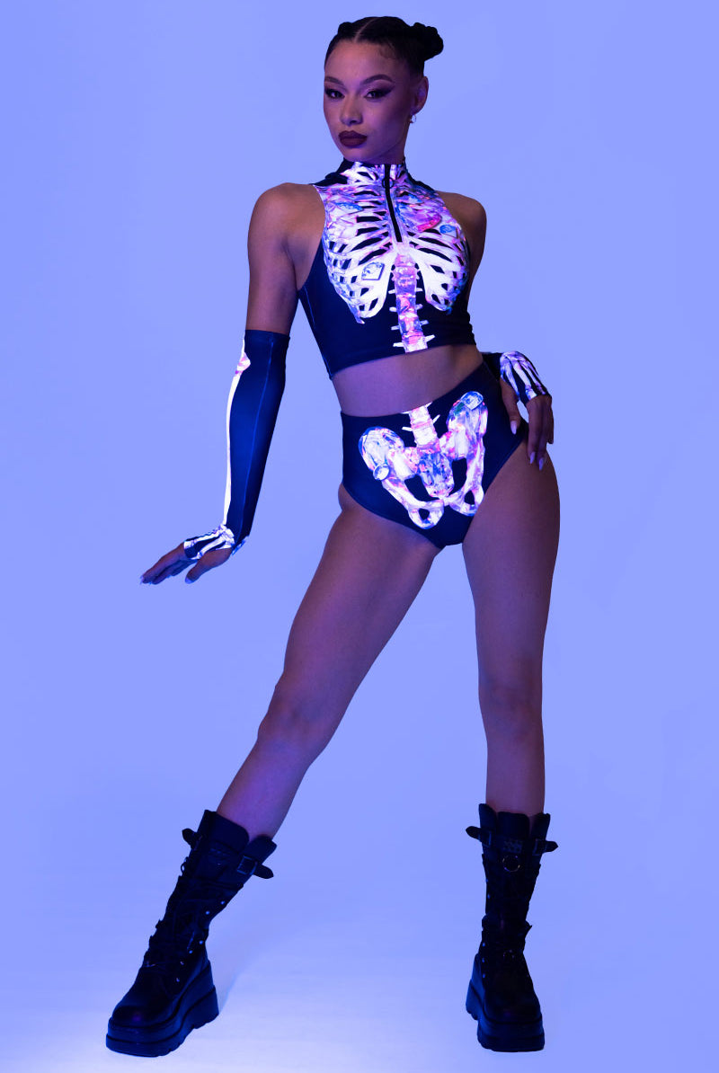 Diamond Skeleton Booty Shorts Set Rave Halloween Costume