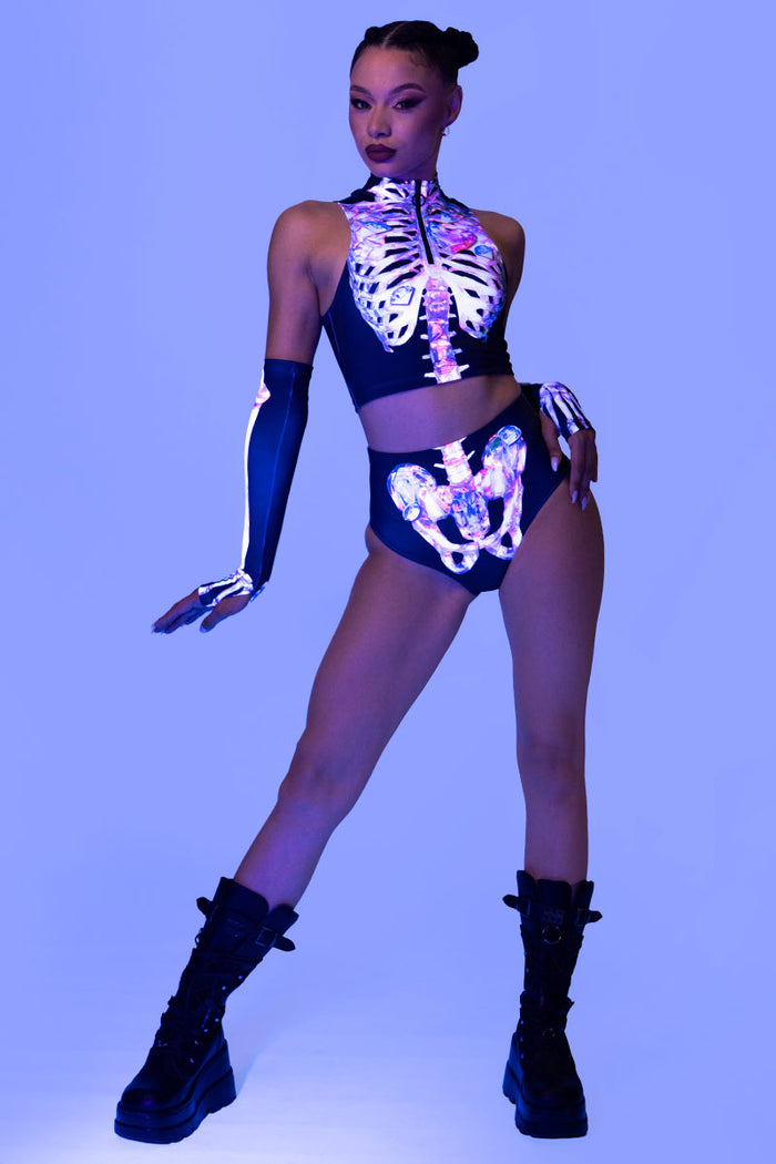 Diamond Skeleton Booty Shorts Set Rave Halloween Costume