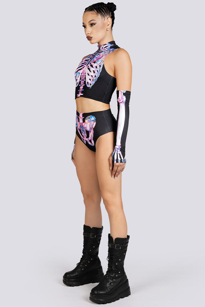 Diamond Skeleton Booty Shorts Set Rave Halloween Wear