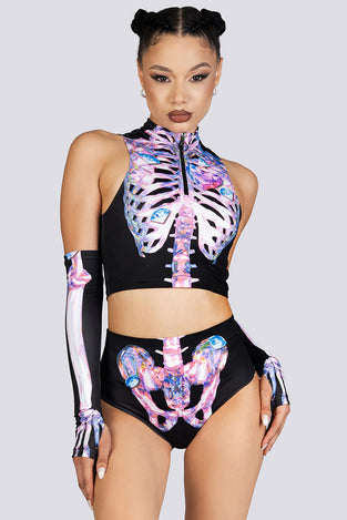 Diamond Skeleton Half Zip Crop Top Rave Halloween Outfit