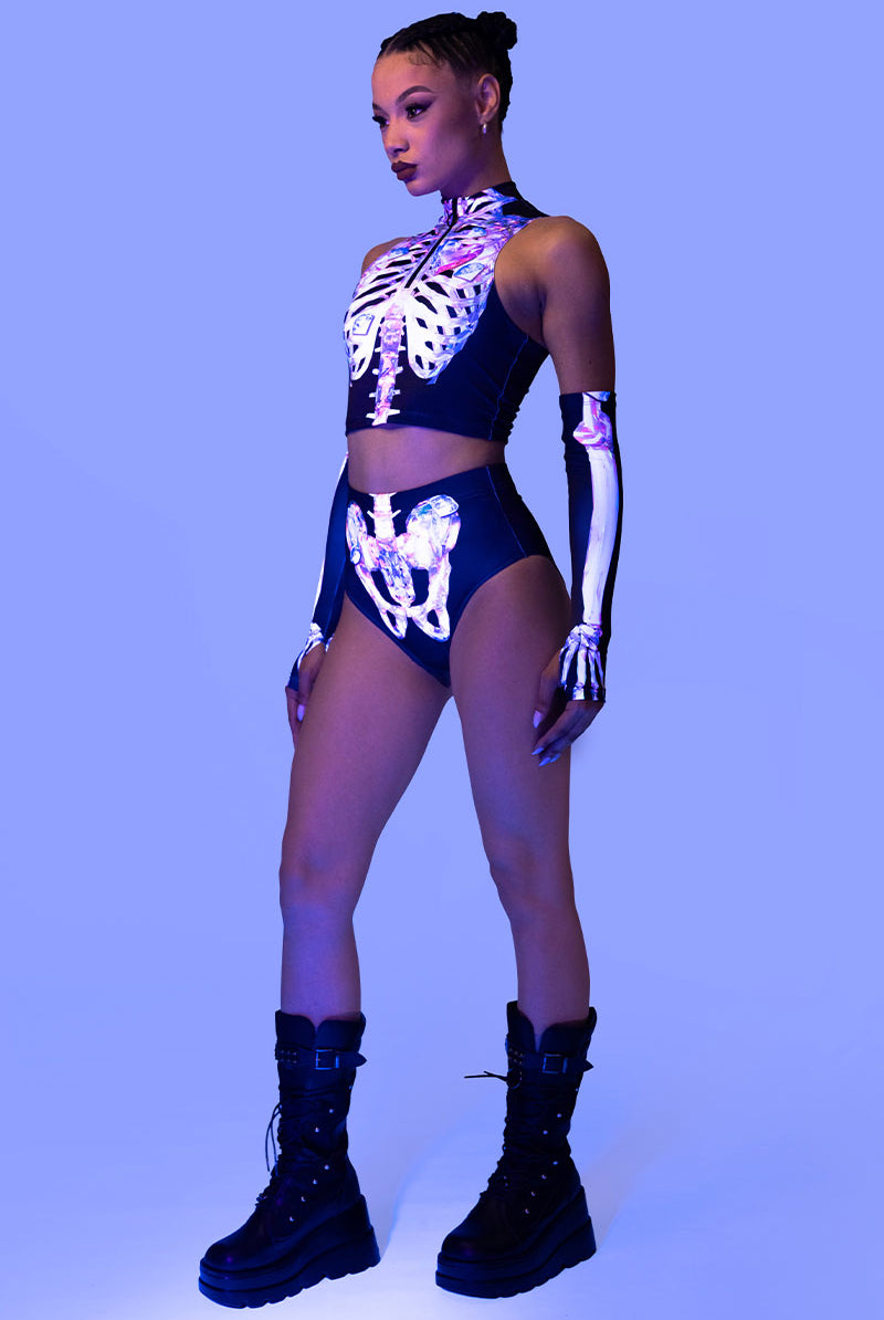 Diamond Skeleton Half Zip Crop Top Rave Halloween Clothes
