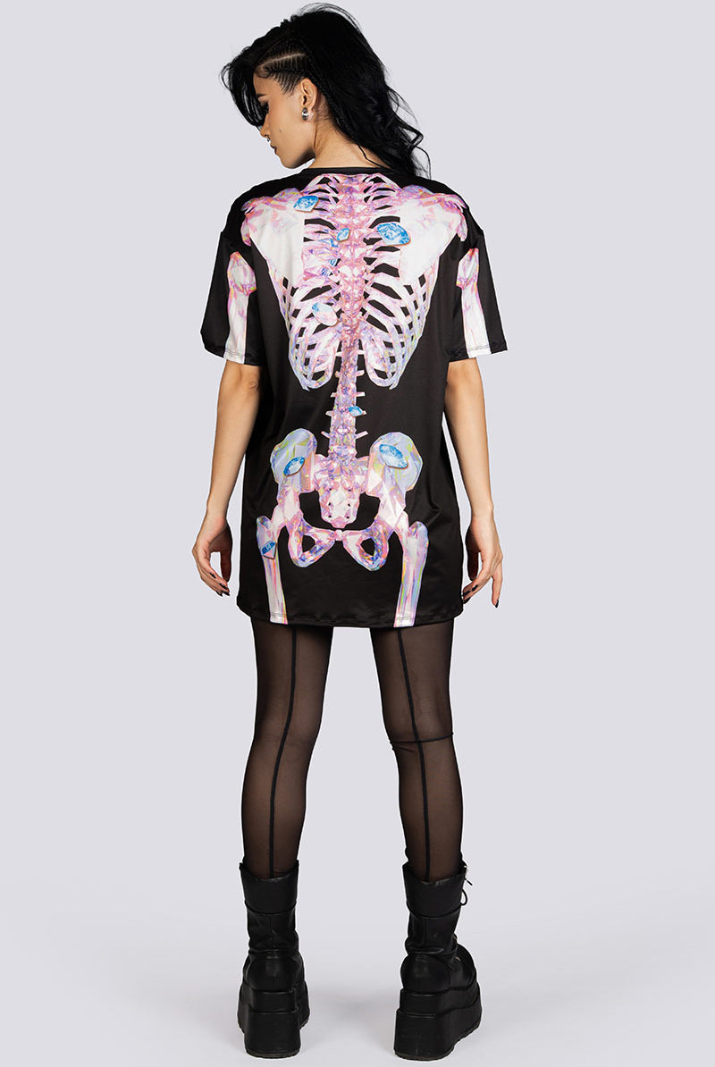 Diamond Skeleton Oversized Tee Dress Halloween Costume Women