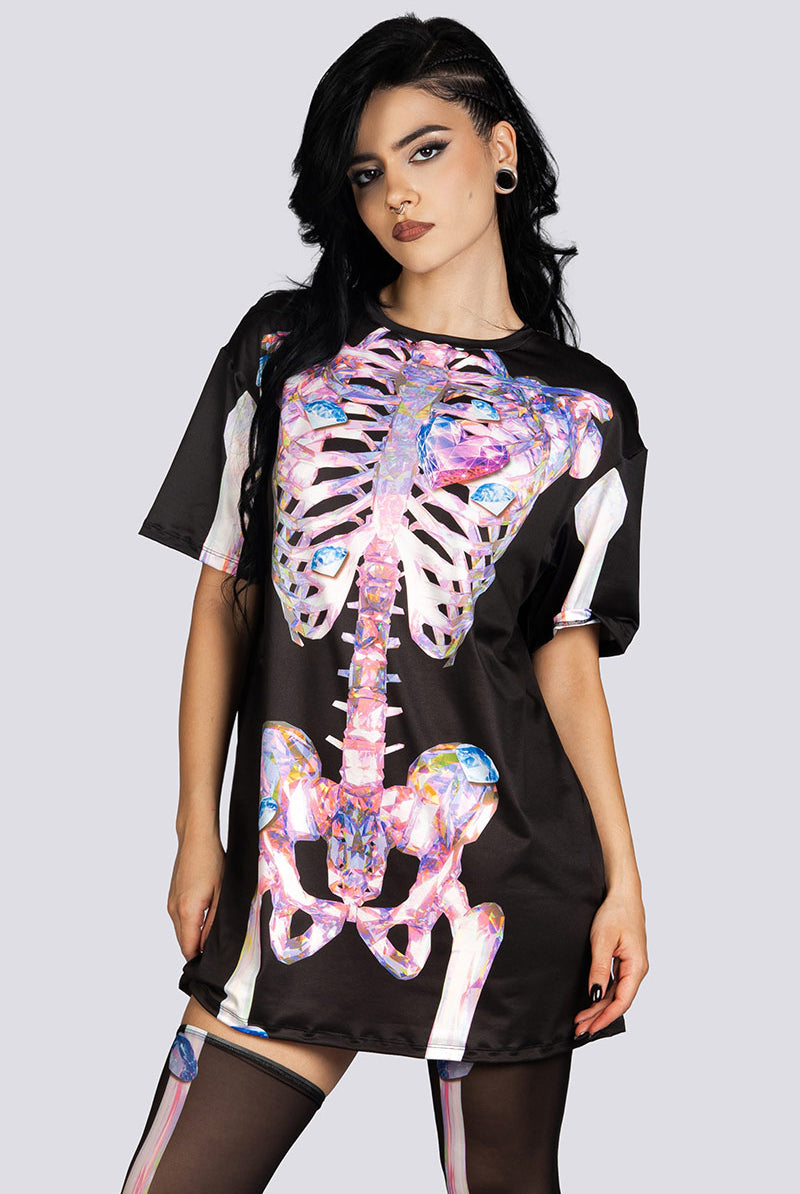 Diamond Skeleton Oversized Tee Dress Halloween Costume