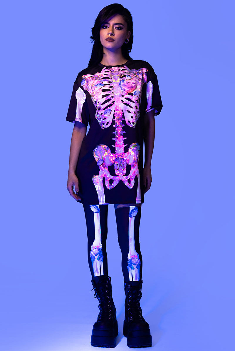 Diamond Skeleton Oversized Tee Dress Halloween Outfit