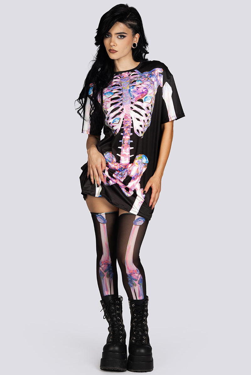 Diamond Skeleton Oversized Tee Dress Halloween Clothes