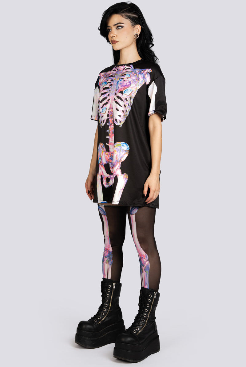Diamond Skeleton Oversized Tee Dress Halloween Wear