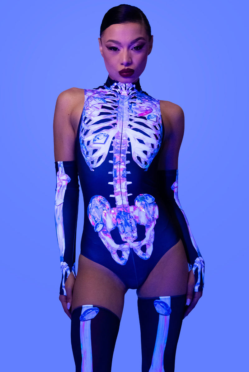 Diamond Skeleton Sleeveless Bodysuit Halloween Costume