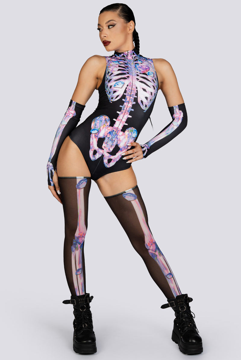 Diamond Skeleton Sleeveless Bodysuit Halloween Clothes