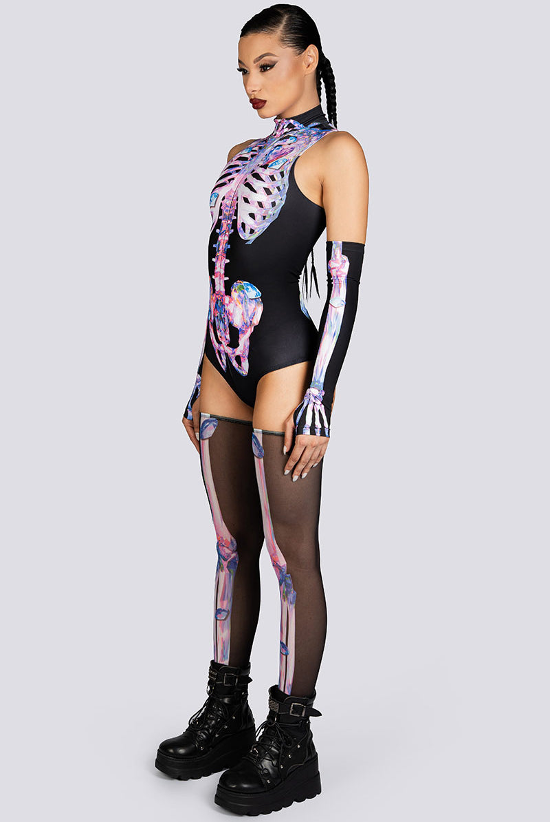 Diamond Skeleton Sleeveless Bodysuit Halloween Wear