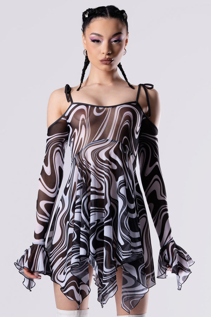 Rave Outfit Dissonance Mesh Strappy Dress Close Front View