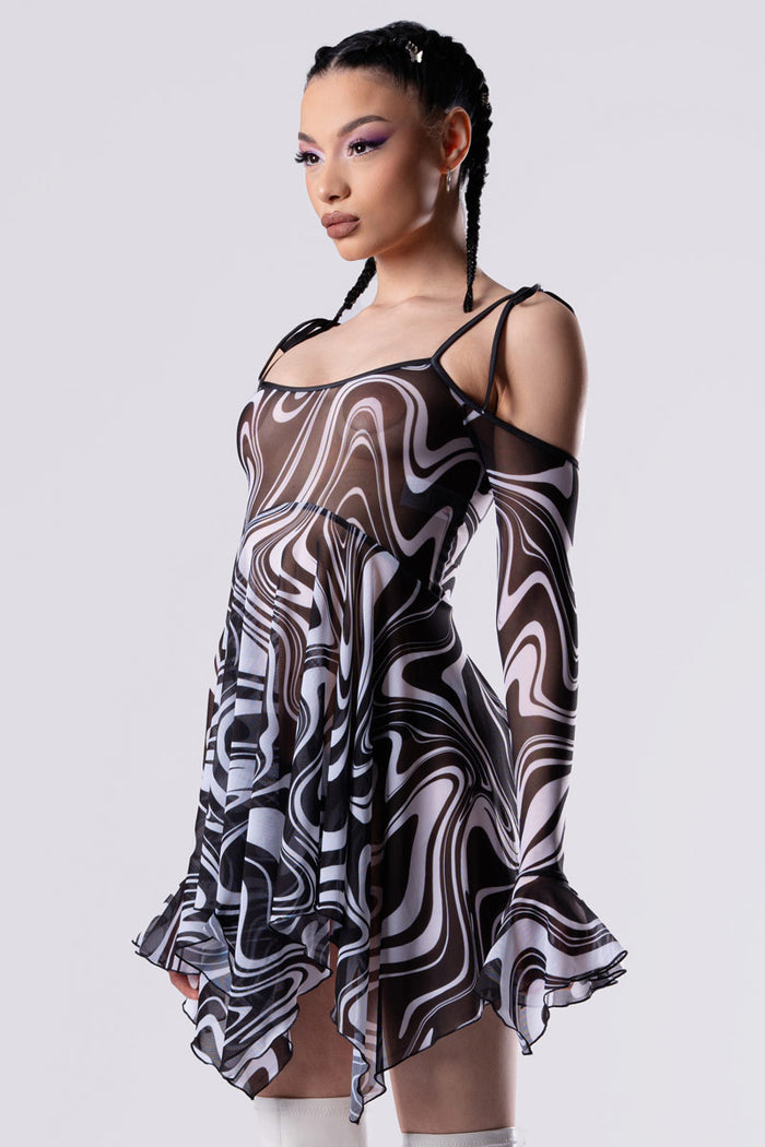 Rave Outfit Dissonance Mesh Strappy Dress Close Side View