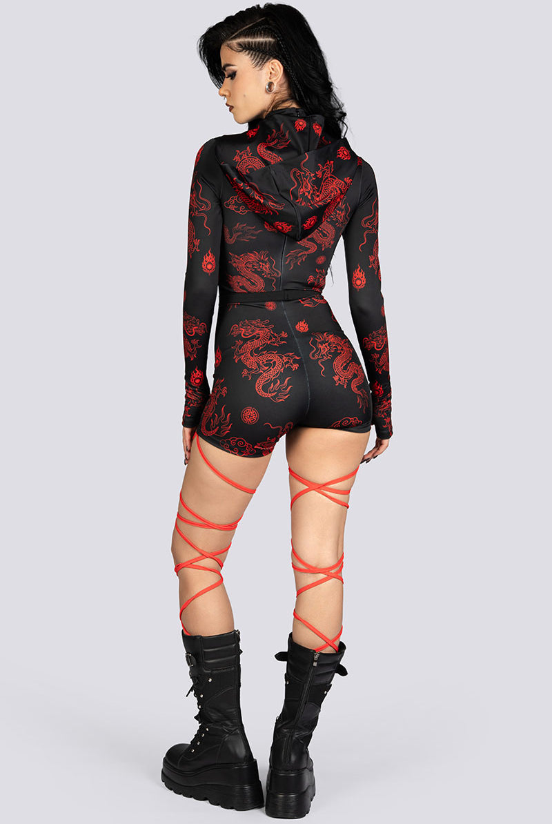 Dragon Dynasty Hooded Cut Out Romper Sexy Halloween Costume