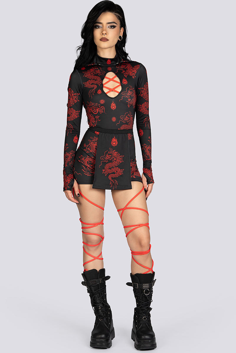Dragon Dynasty Hooded Cut Out Romper Halloween Costume Women