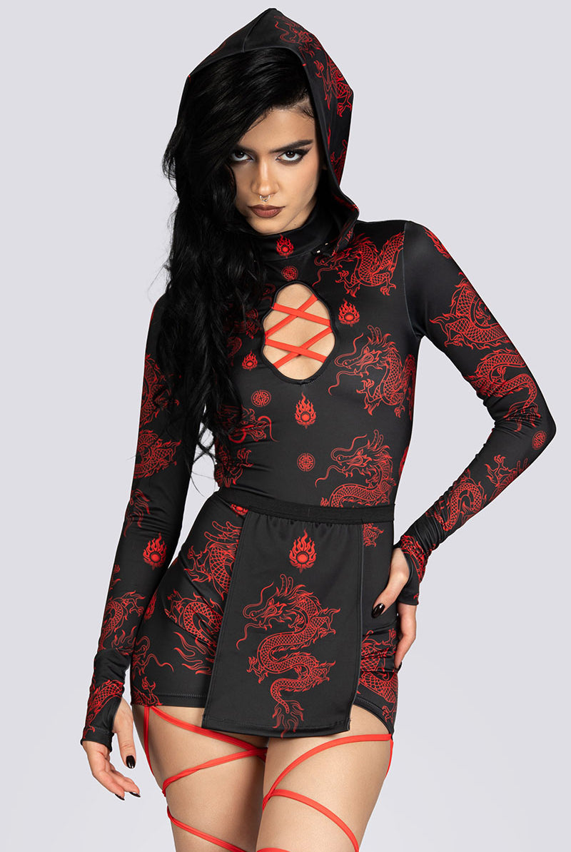 Dragon Dynasty Hooded Cut Out Romper Halloween Costume