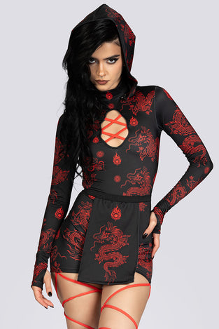Dragon Dynasty Hooded Cut Out Romper Halloween Costume