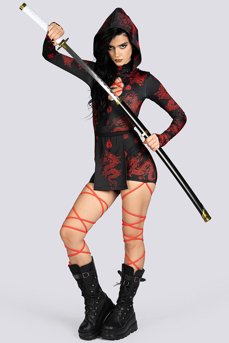 Dragon Dynasty Hooded Cut Out Romper Halloween Outfit