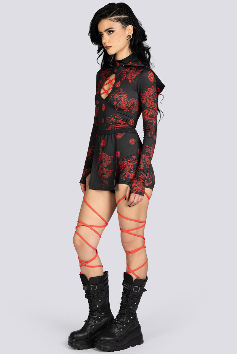 Dragon Dynasty Hooded Cut Out Romper Halloween Wear