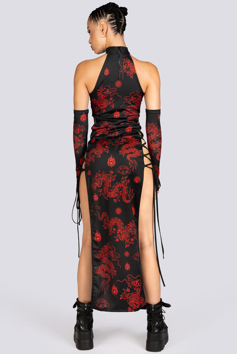 Dragon Dynasty Side Lace Up Maxi Dress Halloween Costume Women