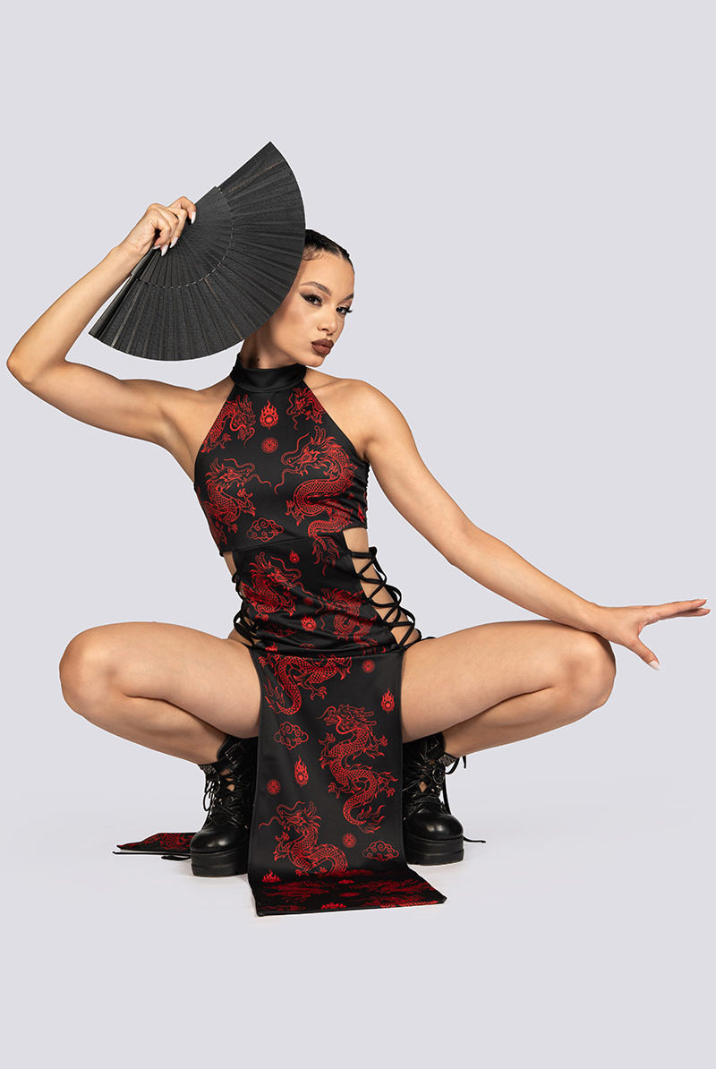 Dragon Dynasty Side Lace Up Maxi Dress Sexy Halloween Costume