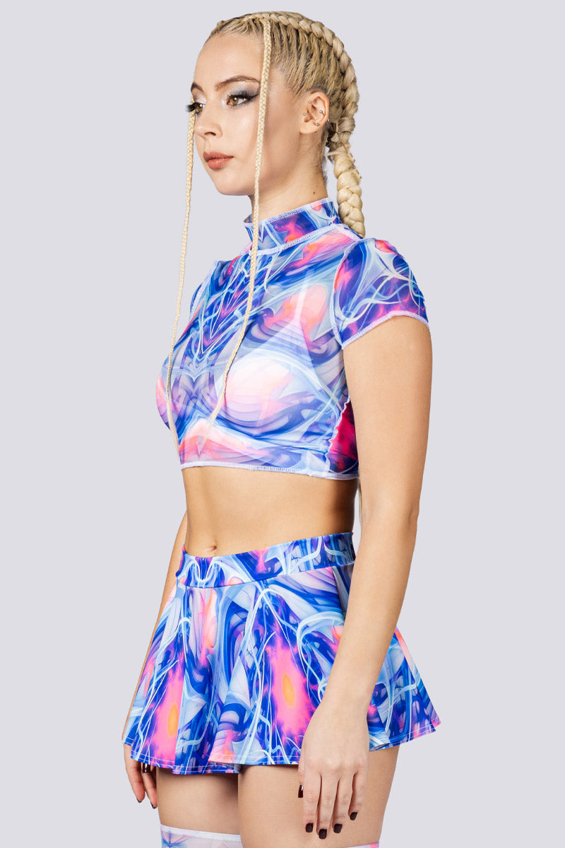 Dreamstate Mesh Mock Neck Crop Tee Side View