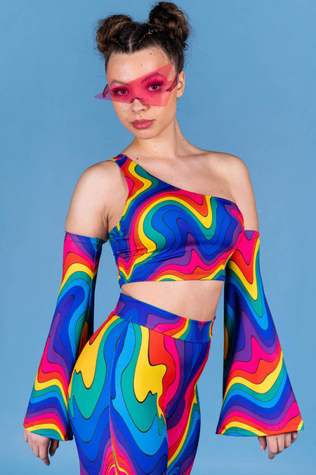 Rave Outfit Drip Dazzle Flare Pants Set Side View