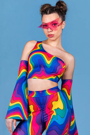 Drip Dazzle One Shoulder Top Close View