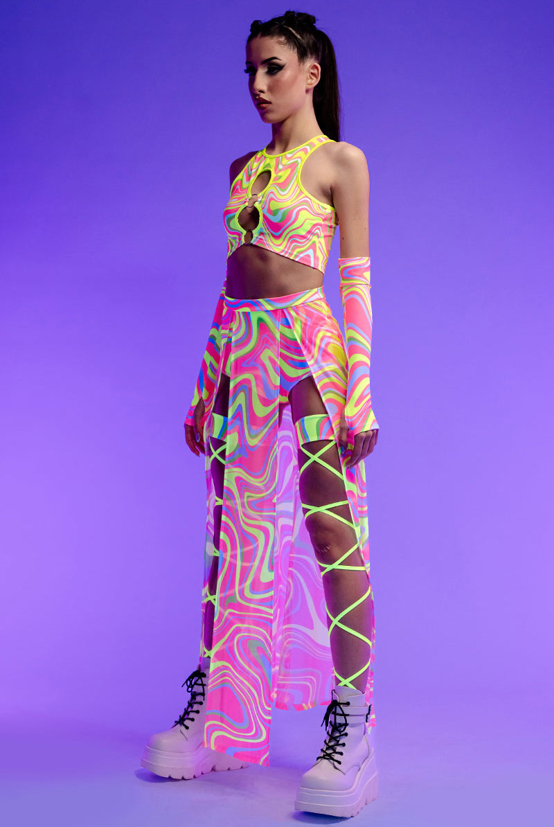 Electric Candy Maxi Skirt Set - Neon Rave Outfit | Devil Walking Electric Candy Maxi Skirt Set - Neon Rave Outfit | Devil Walking