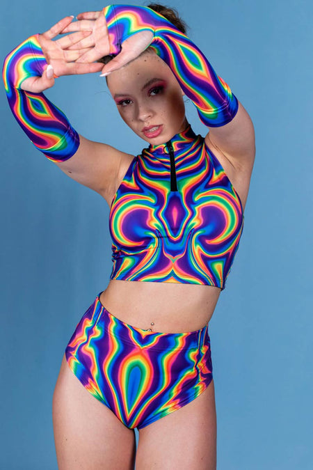 Rave Outfit Electric Feel Booty Shorts Set Close View