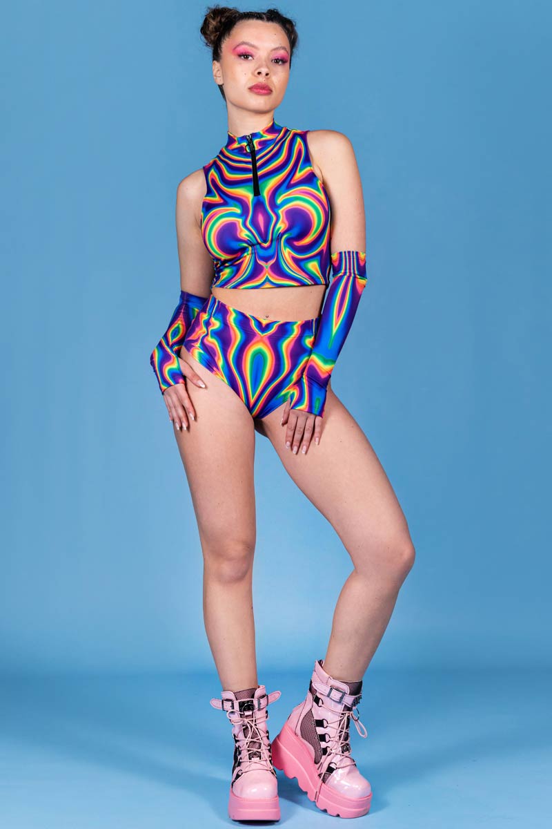 Rainbow Liquid Cut Out Bodysuit