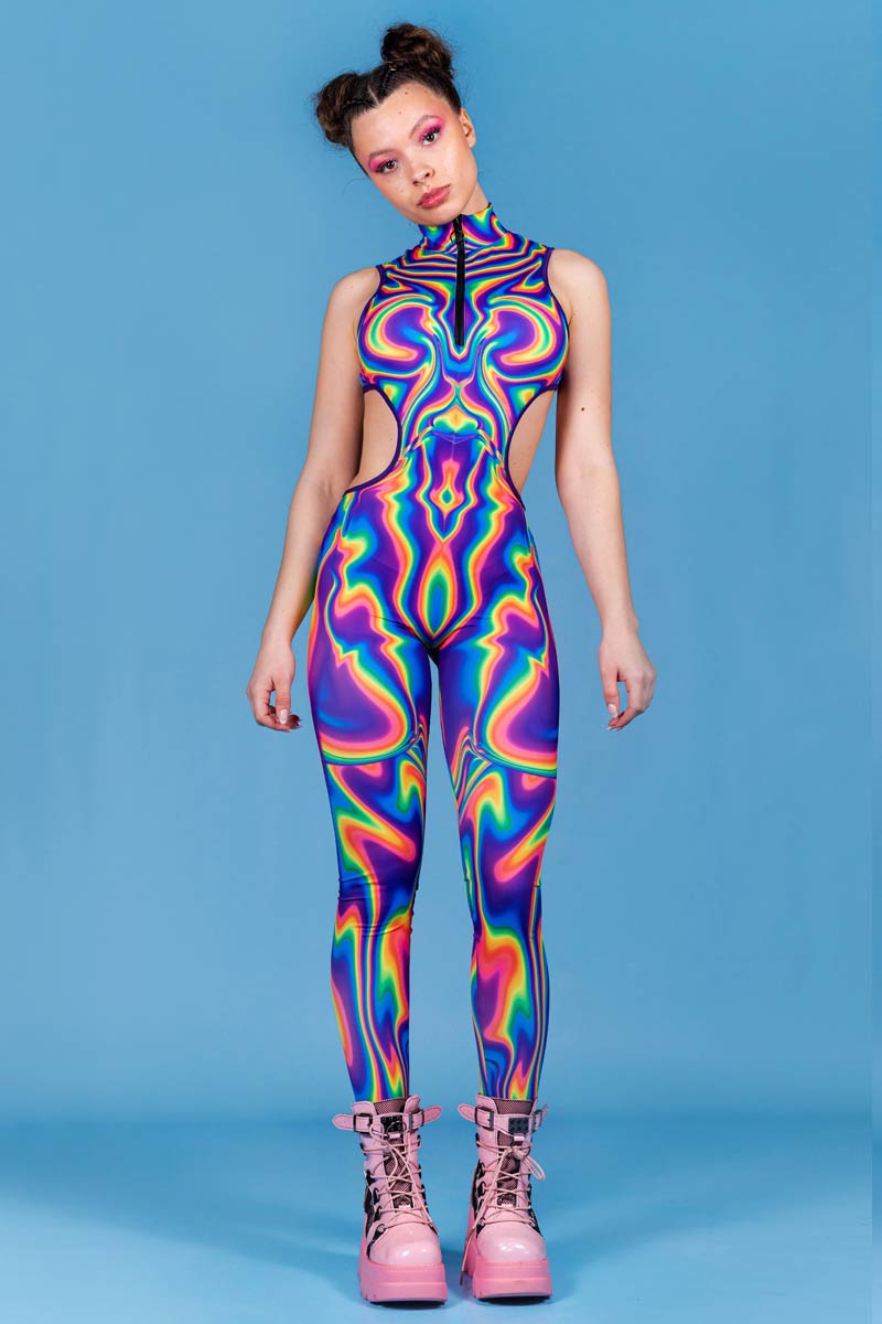 Electric Feel Cut Out Catsuit Front View