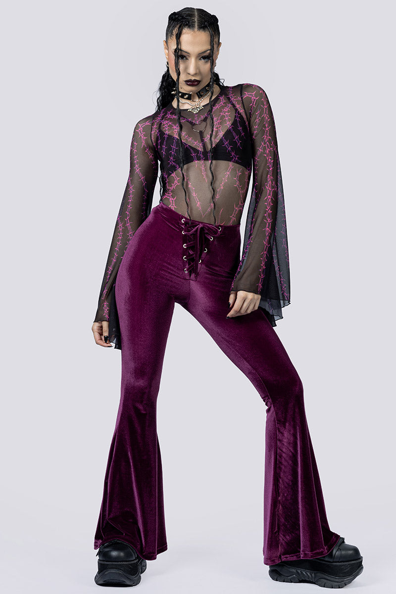 Mulberry Wine Lace Up Flare Pants - Purple Velvet | Devil Walking