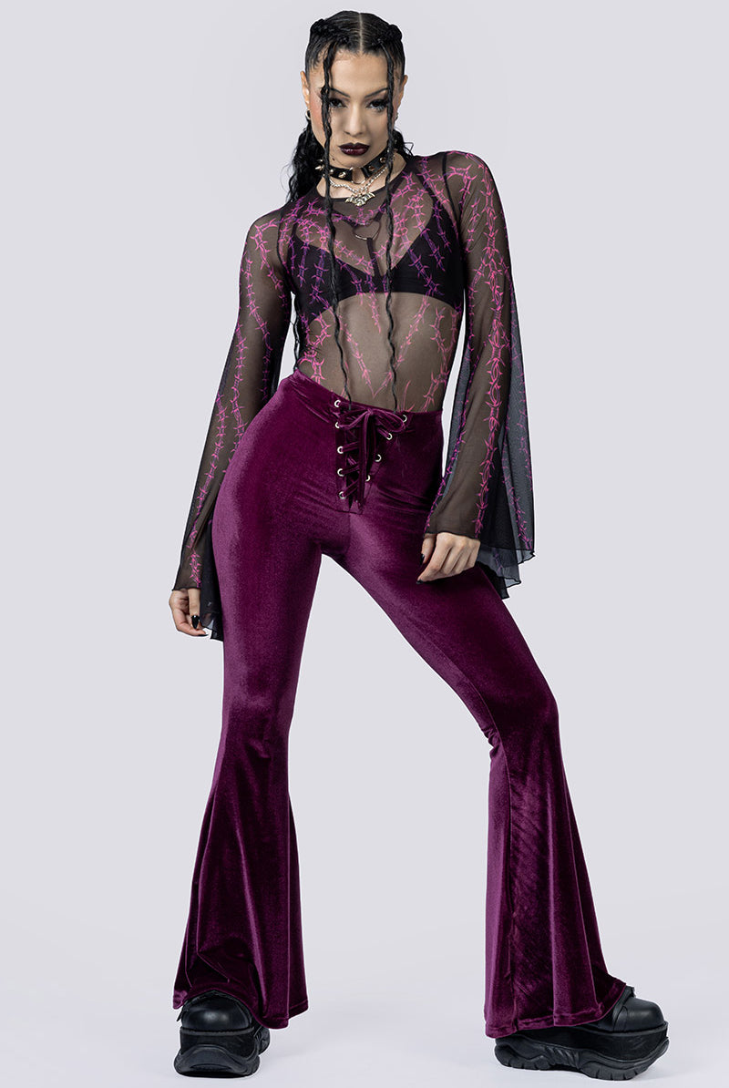 Electric Plum Lace Up Flare Pants Side Gothic Clothes