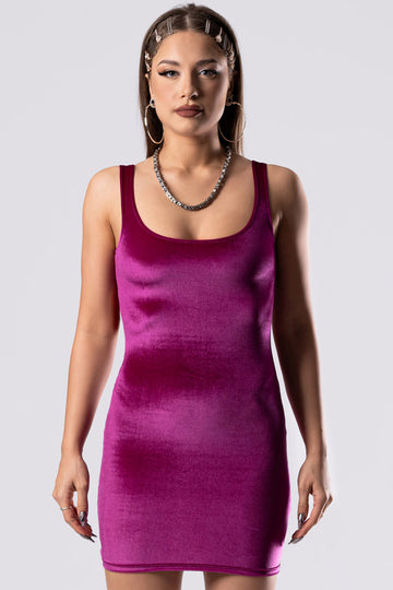 Electric Plum Square Neck Bodycon Dress – Purple Velvet Dress for Party, L