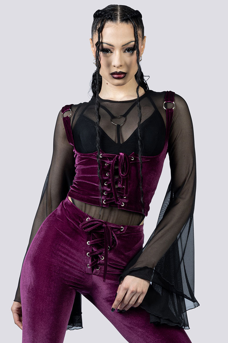 Electric Plum Underbust Corset Close Up Goth Clothing