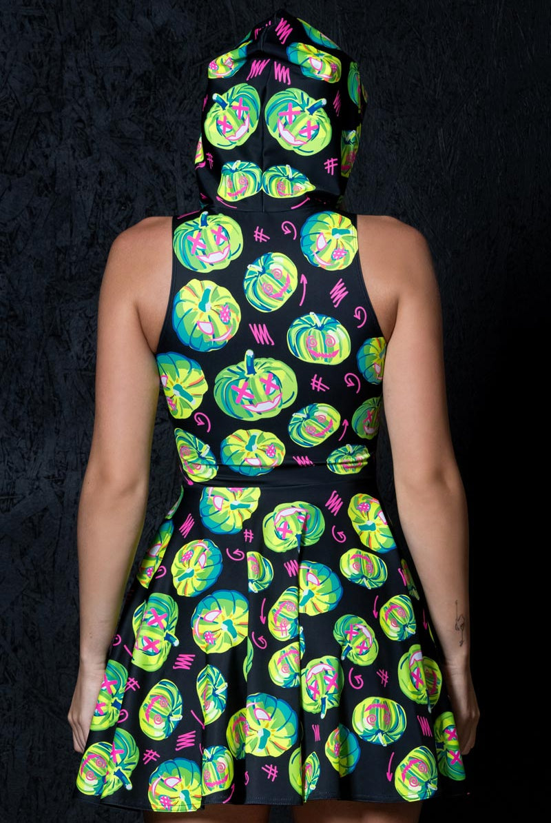 Electric Pumpkin Hoodie Skater Dress Back View
