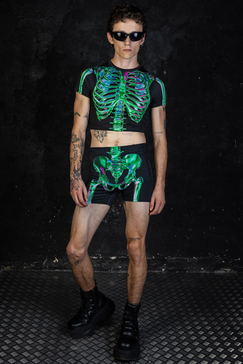 Emerald Skeleton Shorts Sleeves Crop Top for Halloween | Devil Walking