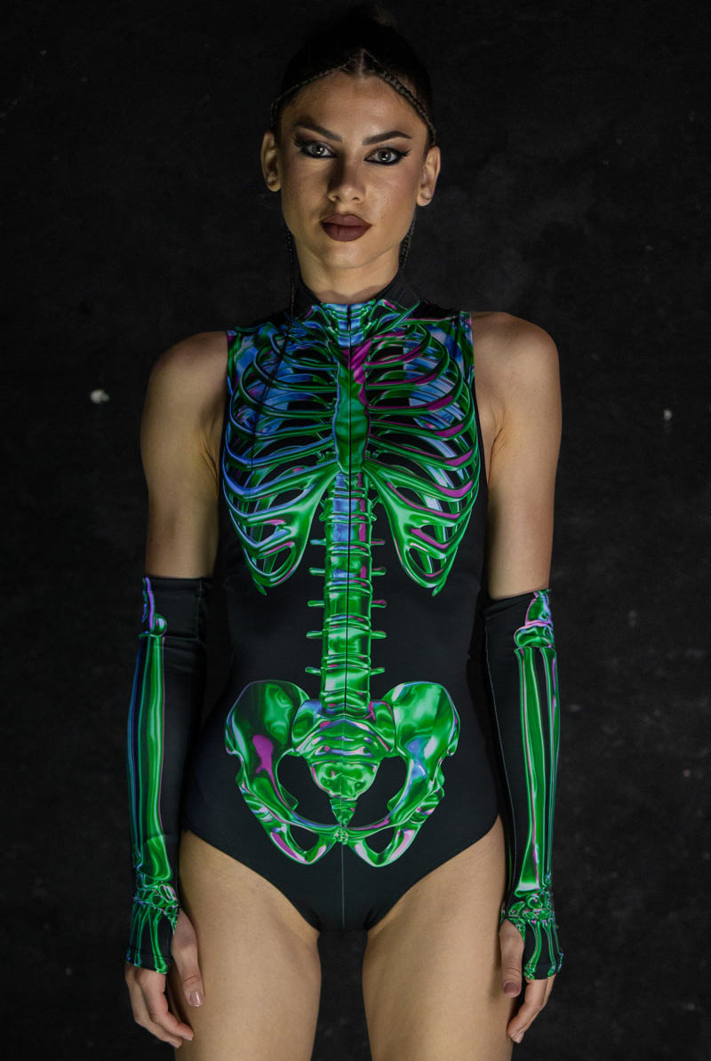 Emerald Skeleton Sleeveless Bodysuit