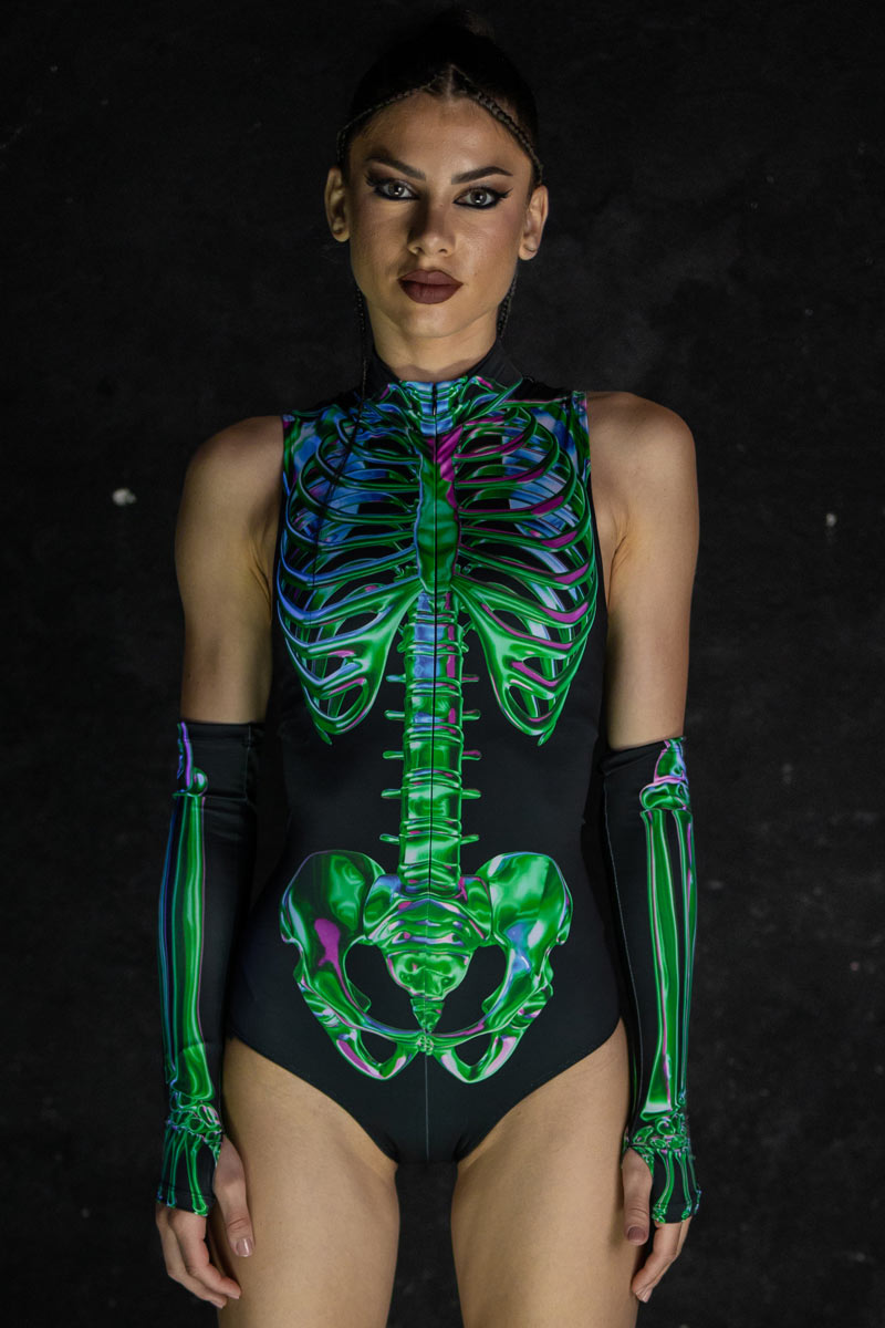 Emerald Skeleton Sleeveless Bodysuit