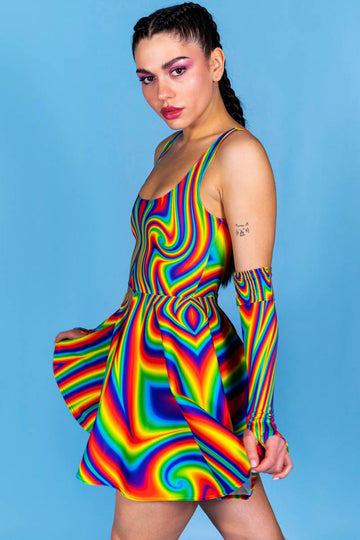 Pride Outfits, Ecstatic Mood Skater Dress, Printed Circle Dress, Pride Skater Dress, Above Knee Dress, Pride Festival Clothing, Rave Wear, XXL