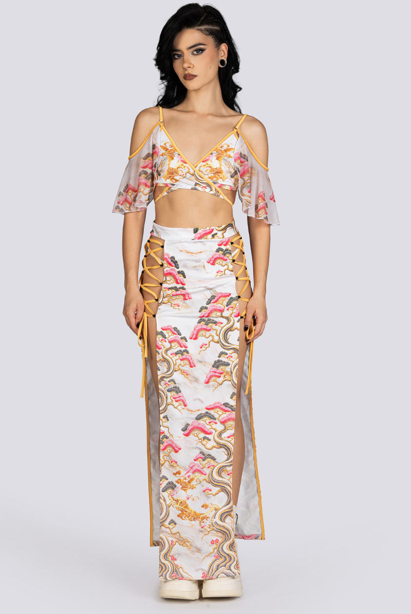 Eternal Blossom High Slit Maxi Skirt Set Halloween Costume Women
