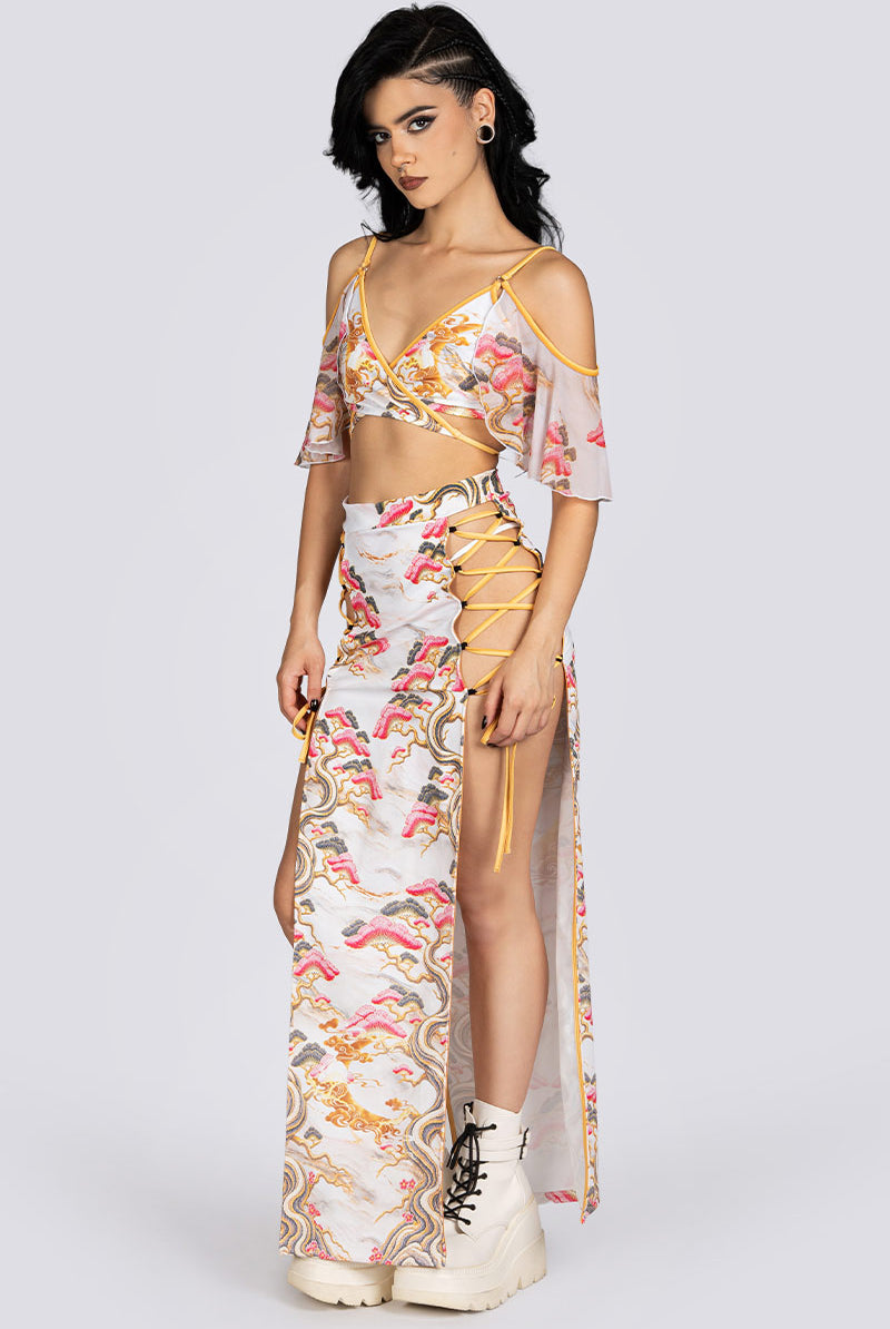 Eternal Blossom High Slit Maxi Skirt Halloween Wear
