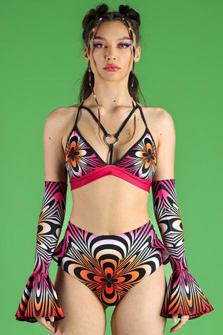 Rave Outfit Femme Power Ruffle Booty Shorts Set Front View