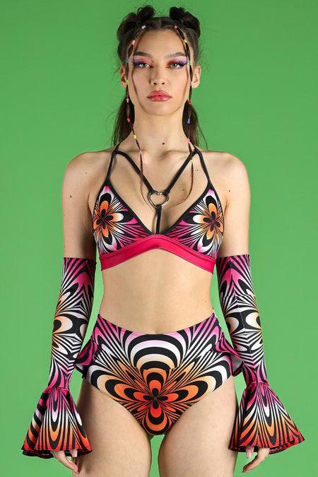 Rave Outfit Femme Power Ruffle Booty Shorts Set Front View