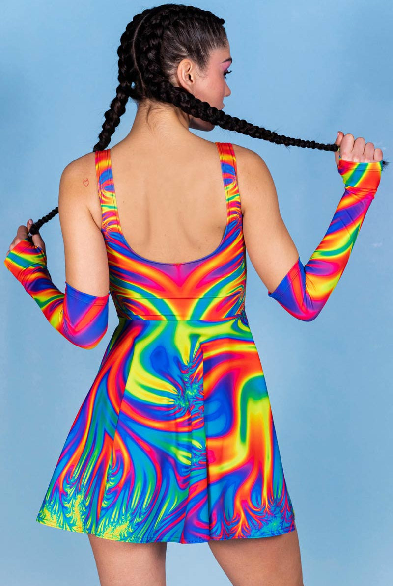 Flameburst Cut Out Skater Dress