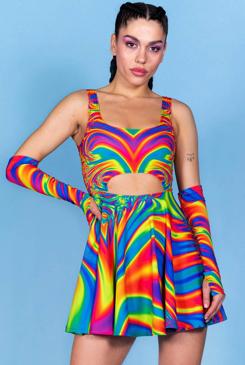 Flameburst Cut Out Skater Dress Close View