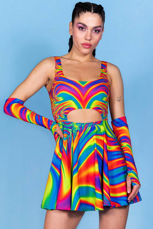Rave Outfit Flameburst Cut Out Skater Dress Close View