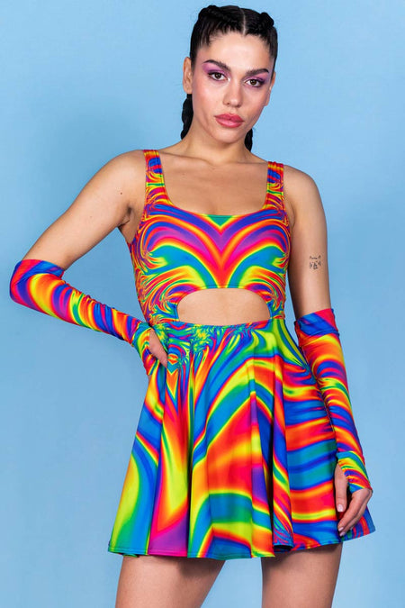 Rave Outfit Flameburst Cut Out Skater Dress Close View