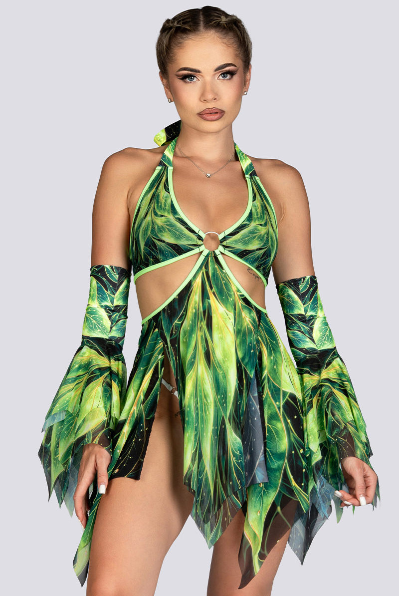 Forest Pixie Cut Out Handkerchief Dress Rave Halloween Outfit
