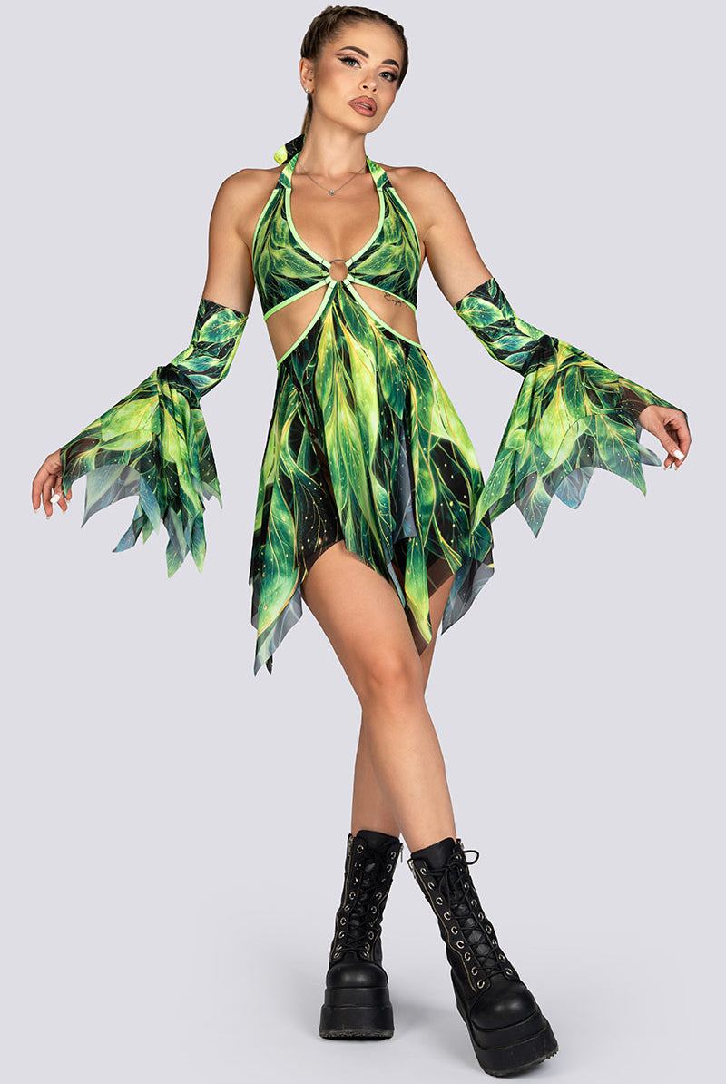 Forest Pixie Cut Out Handkerchief Dress Sexy Rave Halloween Costume