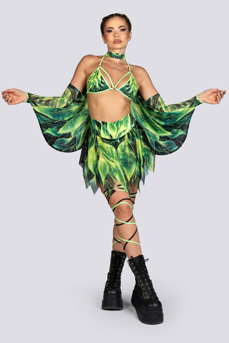 Forest Pixie Handkerchief Mini Skirt Set Rave Halloween Costume Women